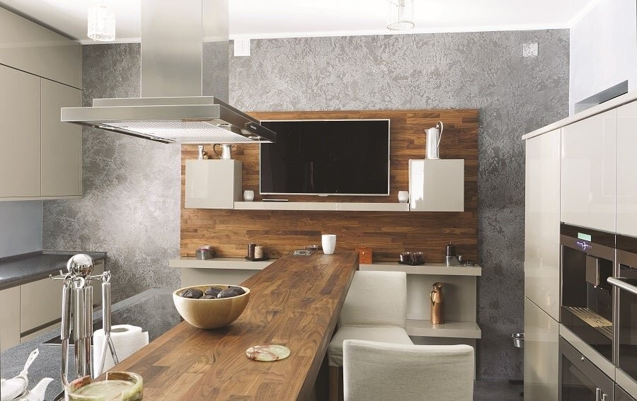 A kitchen space featuring smart home solutions.